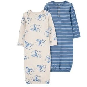 NWOT Carters Newborn Baby 2-Pack Sleeper Gowns Panda Print and Striped Print